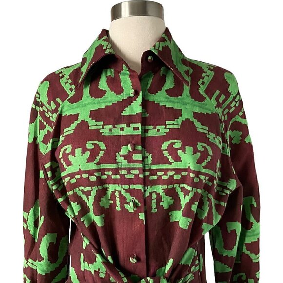 Alexis Bahia Green Brown Belted Linen Cotton Blouse Top S - Picture 5 of 9